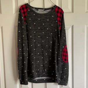 Buffalo Plaid and polka dot charcoal long sleeve